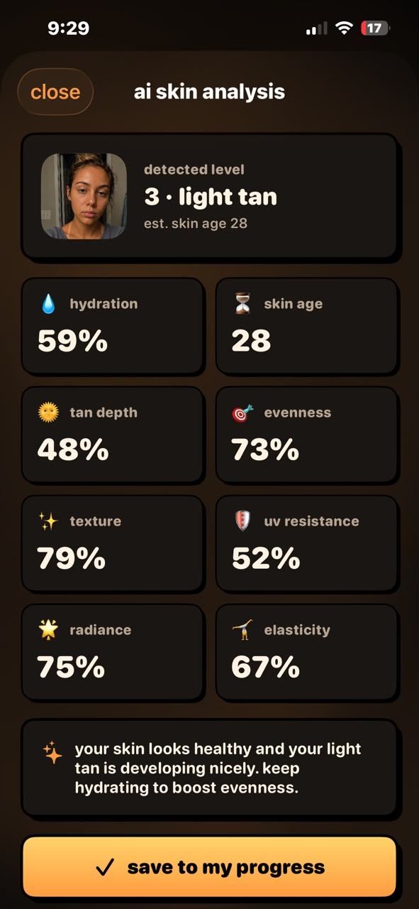 tanmaxx ai skin analysis result screen