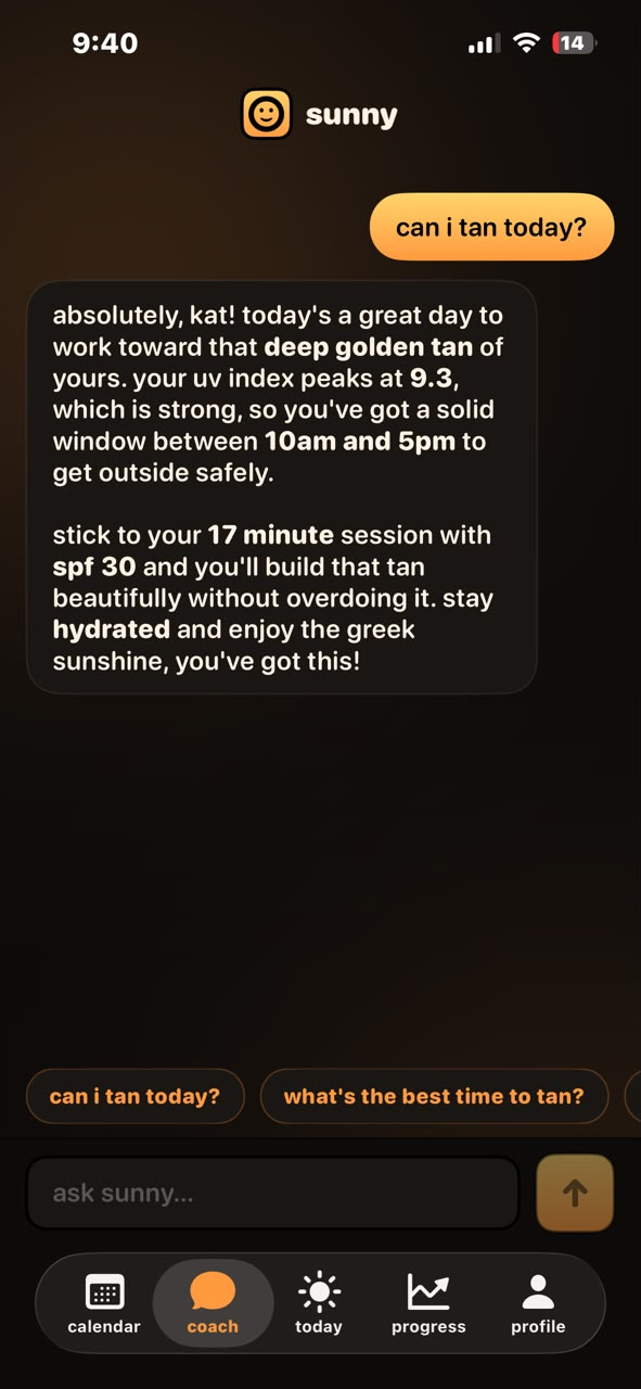 tanmaxx ai tanning coach chat screen
